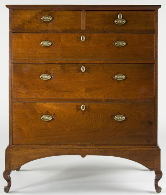 Early 19th century Southern chest on frame (Rowan County, N.C.), walnut and yellow pine ($17,250).